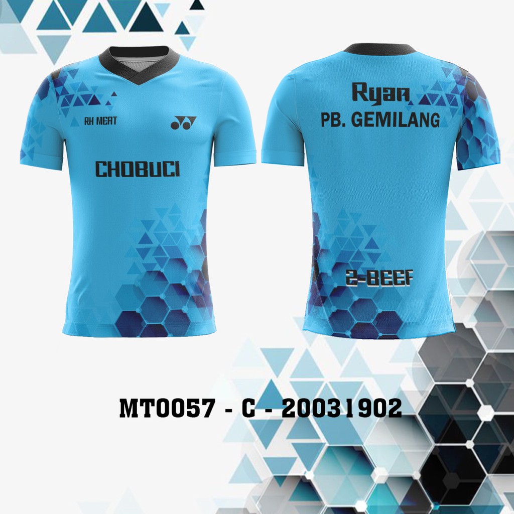 kaos Baju Jersey Badminton Bulutangkis Raket  Lining bahan Dryfit Drifit Gratis Nama MT0057 BIRU