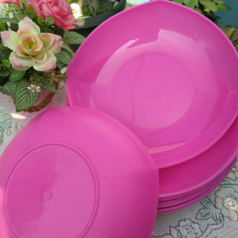 (Promo Pink 12pcs) PIRING PLASTIK BESAR PP 5, PIRING WARNA JITU / DG WARE, Food Grade, Lusinan Murah
