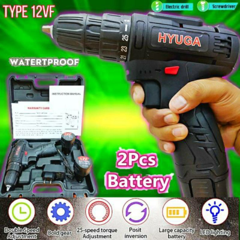 PROMO BOR BATERAI DRILL BETON IMPACT 12V HYUGA FUL VARIABEL E SPEED MADE IN JAPAN TEKNOLOGI