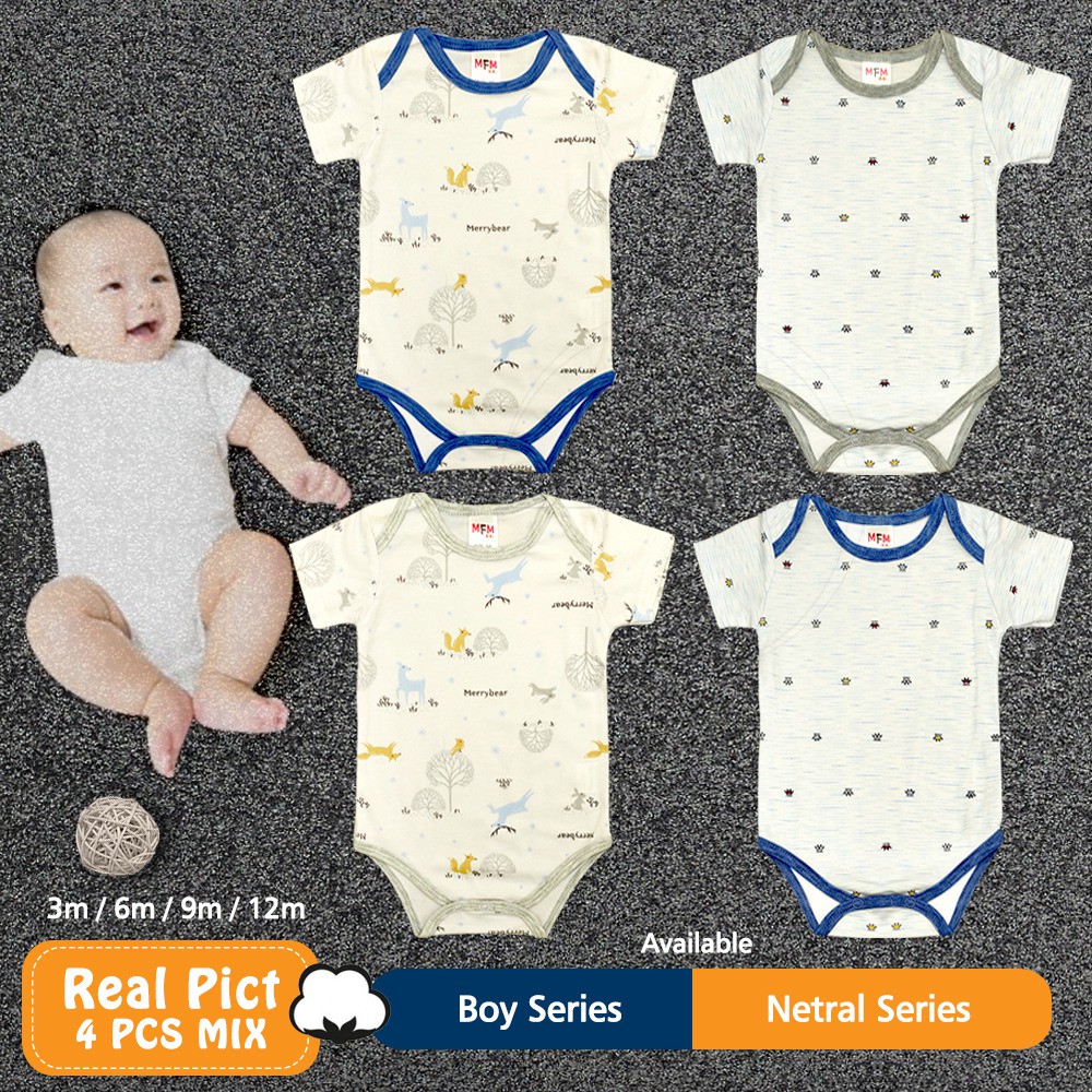 4Pcs Baju Bayi Jumsuit Bayi 0-12 Bulan PREMIUM 100% COTTON Pakaian Bayi Jumsuit BN-5211