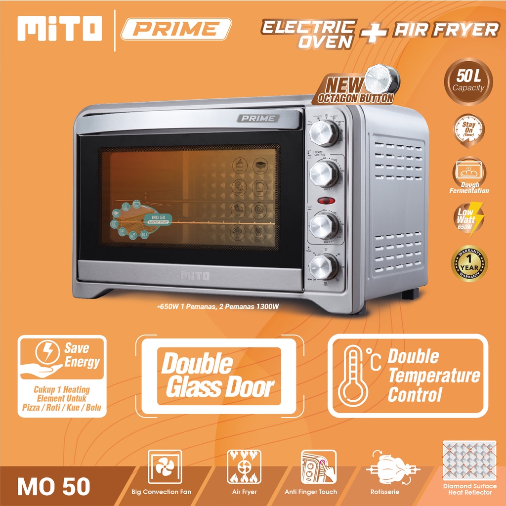 Mito Oven Listrik dan Air Fryer Jumbo MO 50 Prime 2 in 1 Kapasitas 50 Liter