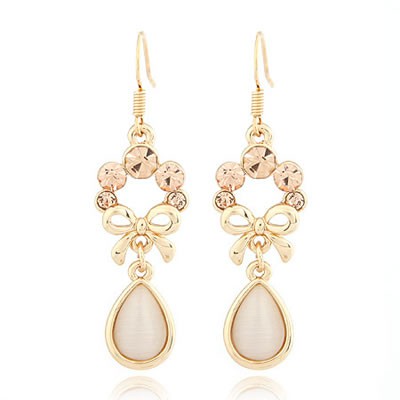LRC Anting Gantung Evil beige White Water Drop Shape Decorated A24876