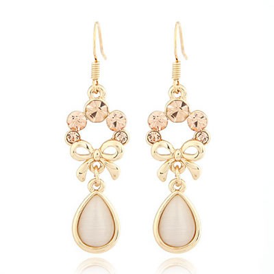 LRC Anting Gantung Evil beige White Water Drop Shape Decorated A24876