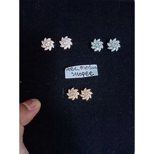 Anting titanium tusuk l,model replika berlian mata zircon,tidak berkarat,tidak gampang luntur,awet