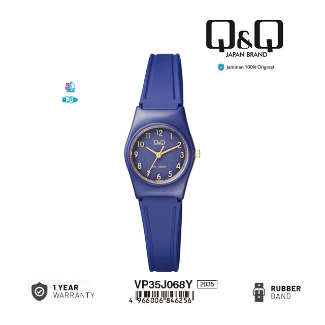 Q&Q QQ QNQ VP35 VP35J VP35J068Y ORIGINAL ANALOG WATCH JAM TANGAN WANITA TAHAN AIR TALI KARET