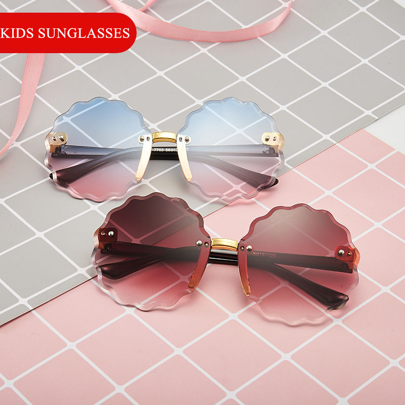 Fashion Rimless Sunglasses for Kids Trendy Gradient Shades Cute Metal Flower Shaped