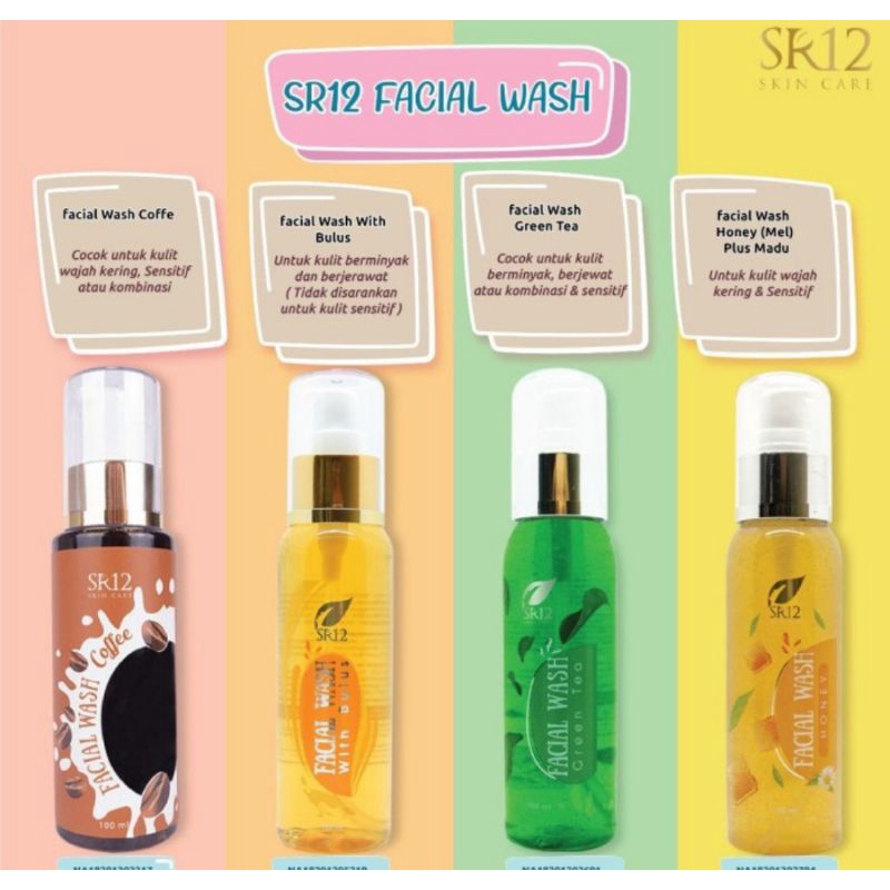 Facial wash with collagen glutation SR12 untuk jerawat kulit berminyak SR12 herbal skincare BPOM sabun cuci muka glowing clenaser cleansing pemutih Free PARABEN Free Detergent Pembersih wajah Penghilang jerawat