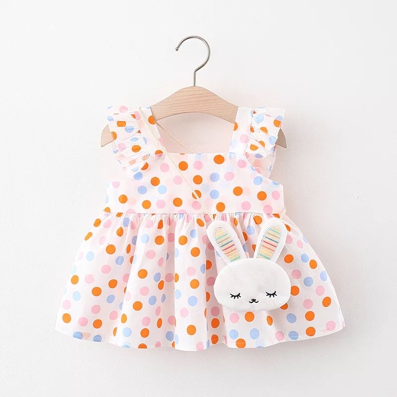 Dress Anak Perempuan Bahan Katun Import Premium Dress Anak Perempuan Poladot dengan Boneka Dress Anak Cewe Murah Import