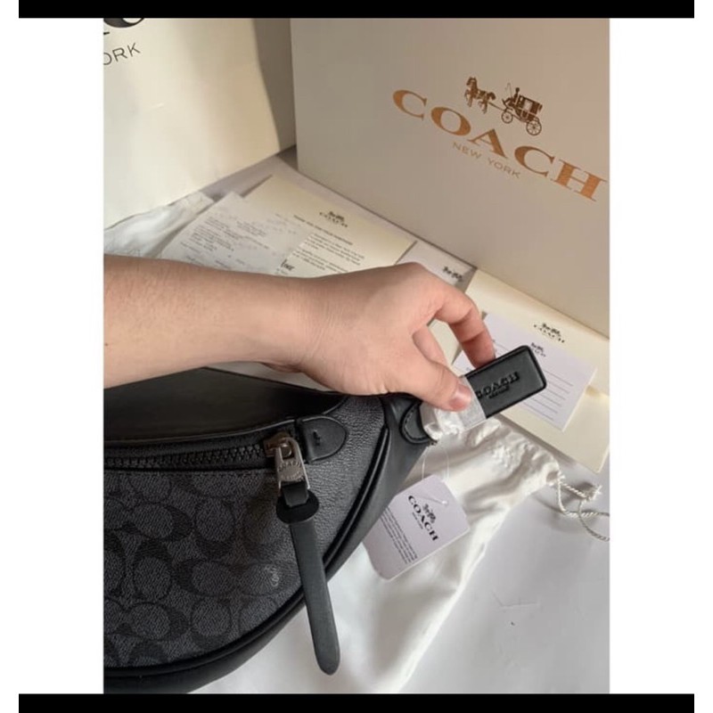 tas waistbag pria cowok coach signature black original
