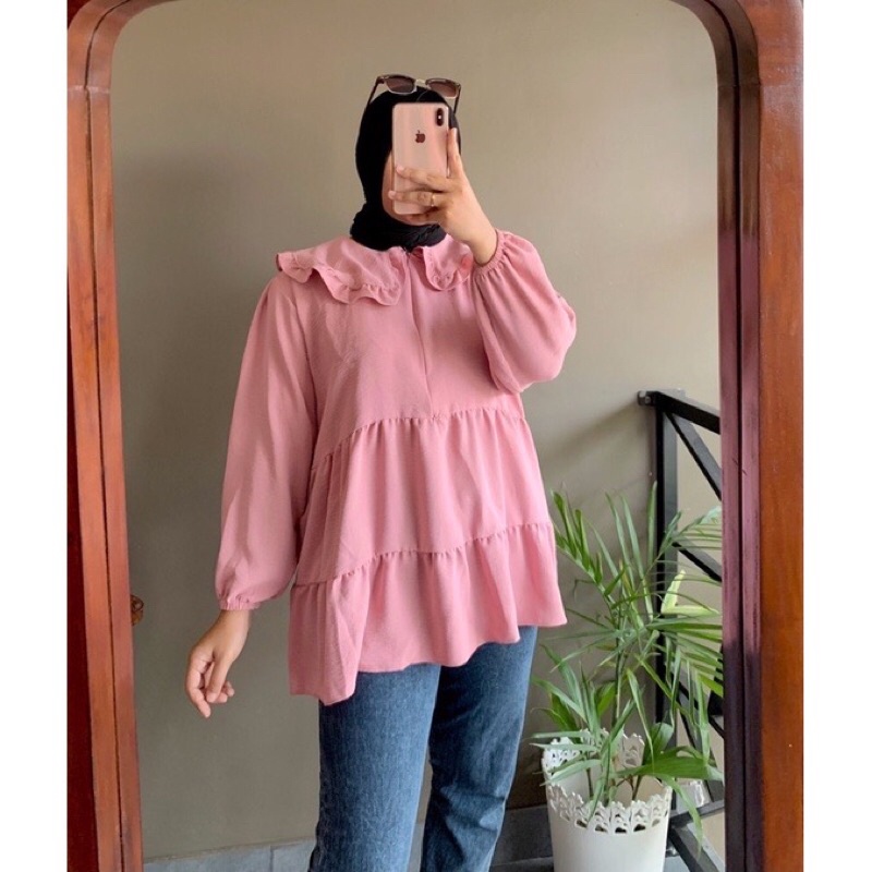 ALENSA BLOUSE CRINKLE / ATASAN WANITA KRAH KUPU RUFFLE SUSUN