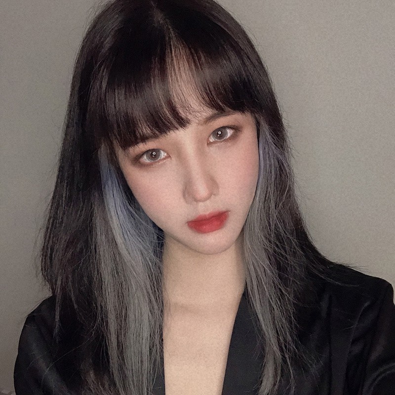 [ACKER] Wanita Multicolor Rambut Ekstensi Wig Potongan Rambut Manusia Warna Sementara Poni Ekstensi Klip Rambut Palsu Sorotan Ekstensi Klip Sintetis Potongan One Piece Patch