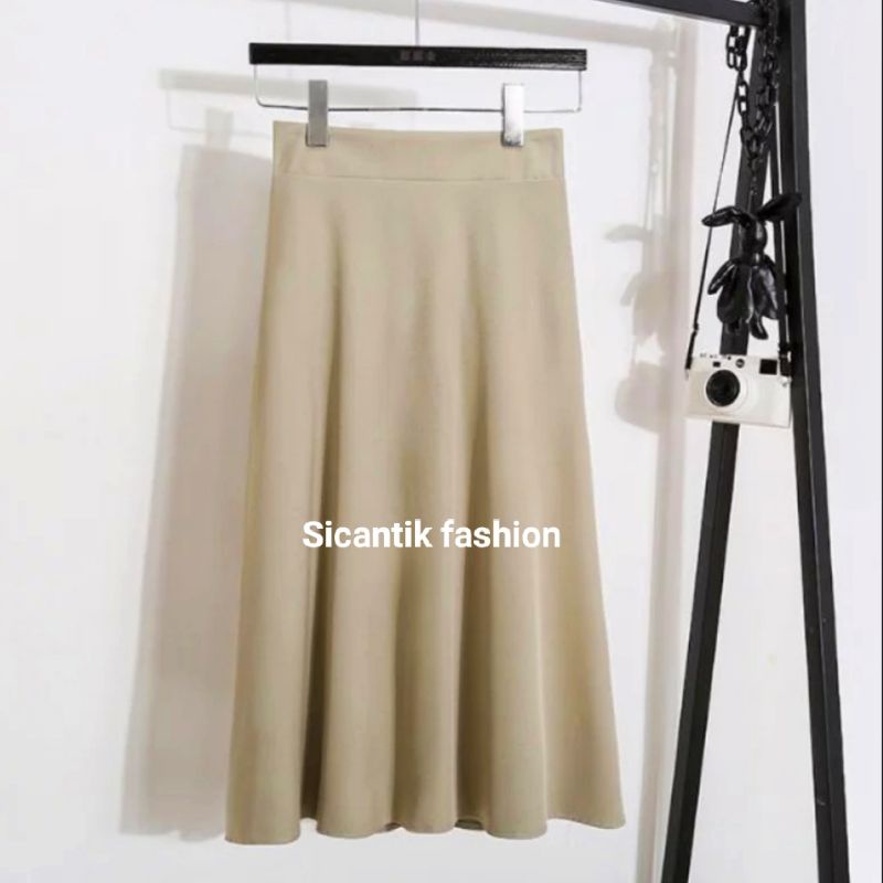 Fashion A-line/Rok panjang Wanita Korea Rok Maxi bahan Shakila Stretch Super lembut dan adem-ROK SHAKILA~BEIGI