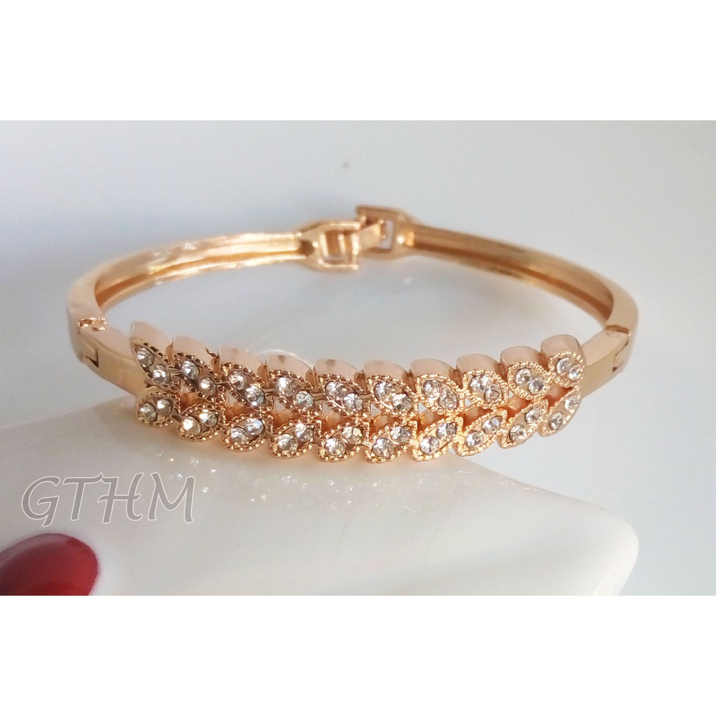 gelang tangan bangle bgb004 padi swaroski aksesoris perhiasan wanita lapis emas 18k-gold