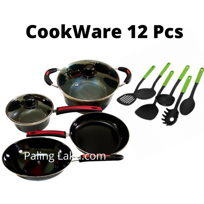 Wajan Hitam Anti Lengket Dan Gores Uk 36 OZ390  Set Cookware 11 Pcs Soup Pot, Souce Pan, Fry Pan, Sp