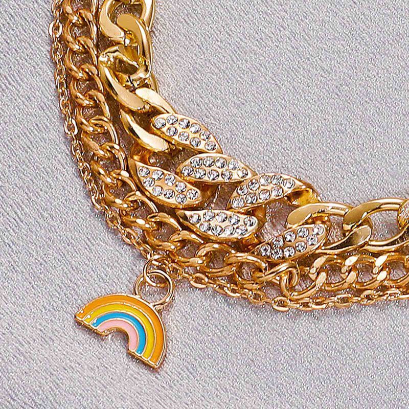 Vintage Cuban Thick Chain Bracelet 2021 Hip Hop Multi Layer Gold Color Bracelet For Women Rainbow Geometric Pendant Hand Jewelry