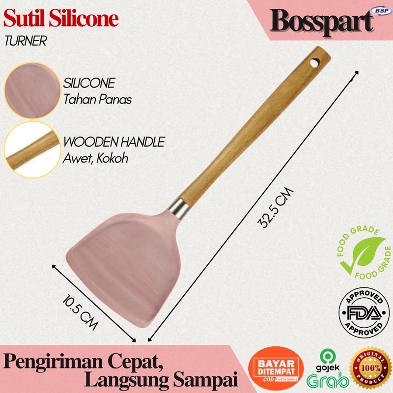 Silicone Utensil Set 7pcs / Kitchen Silicon Utensil Set / Sodet Silikon / Spatula Set 7pcs / Spatula Gagang Kayu