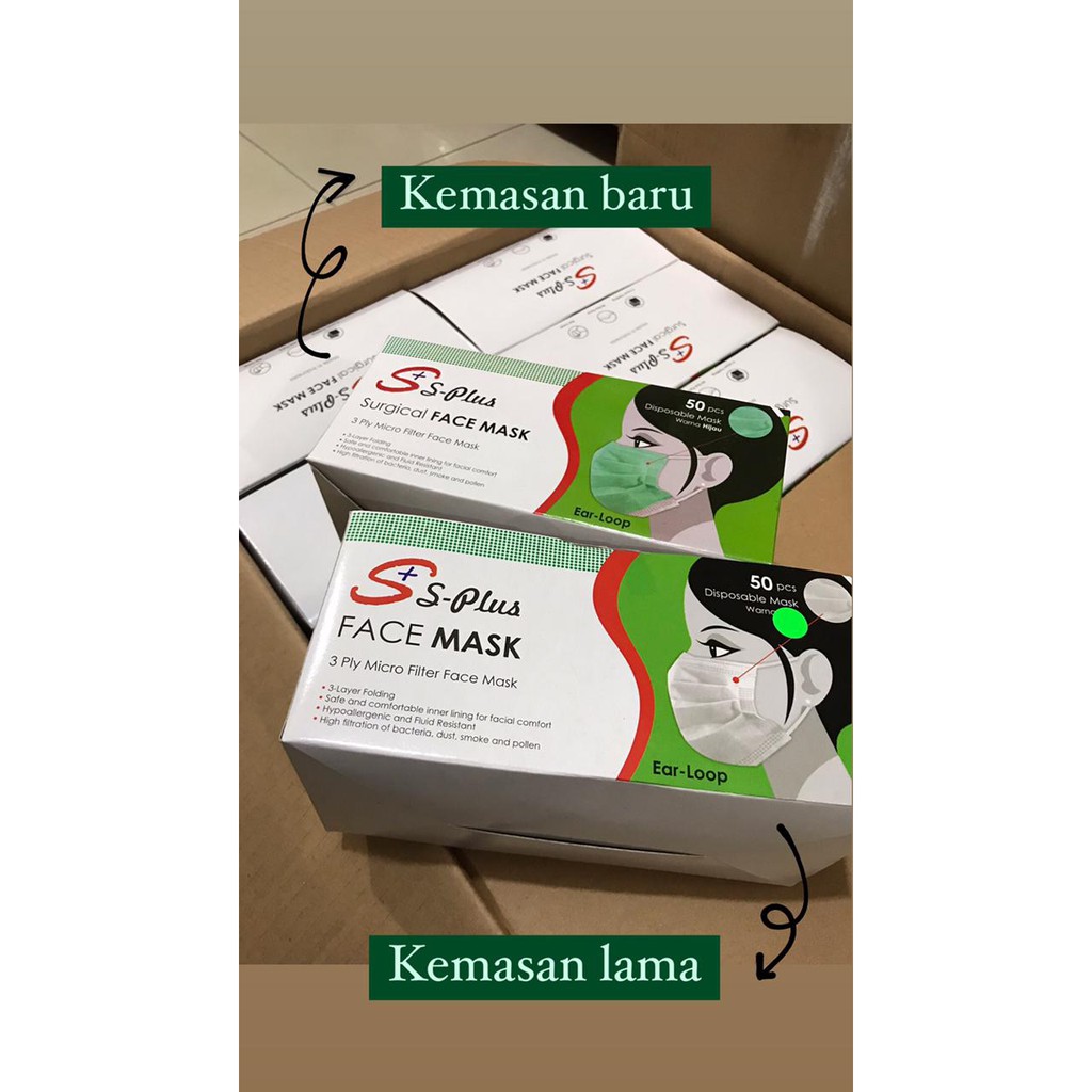 Face Mask S-Plus 3ply Masker Earloop