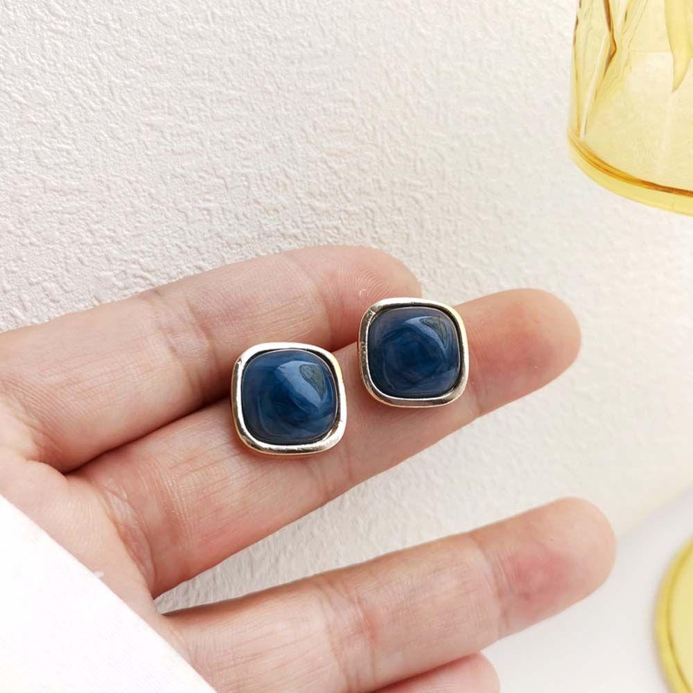 Mxbeauty Anting Wanita Fashion Gadis Manis Hadiah Perhiasan Telinga Biru Bahan Alloy Bentuk Persegi