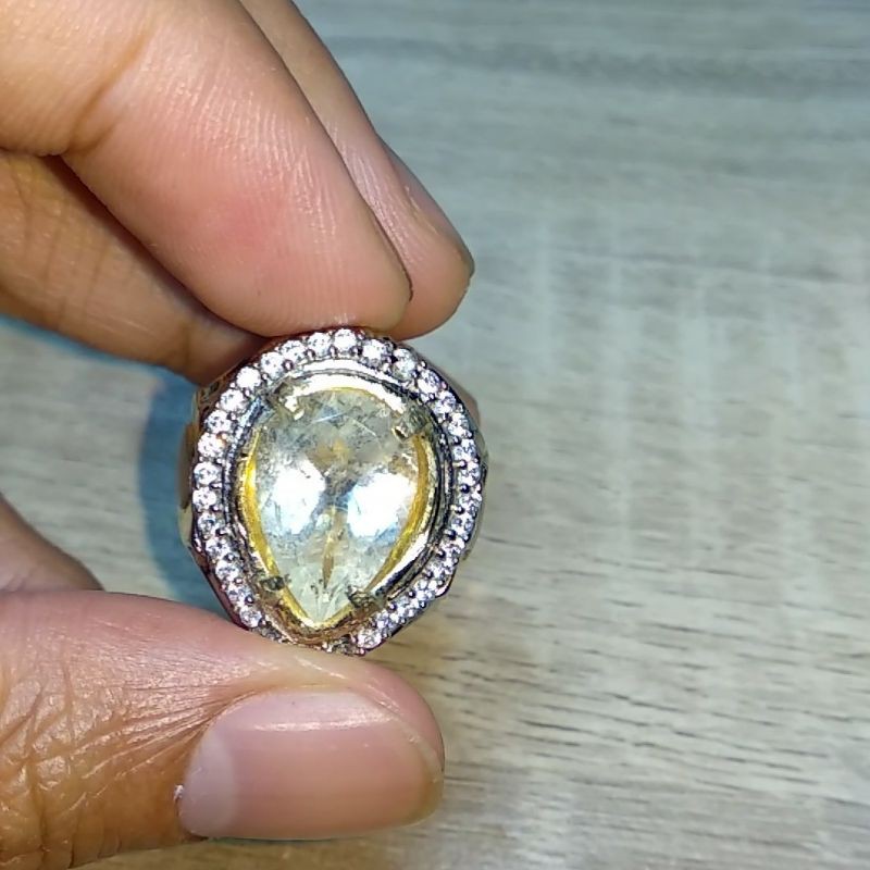 Cincin batu permata white topaz + memo GLI