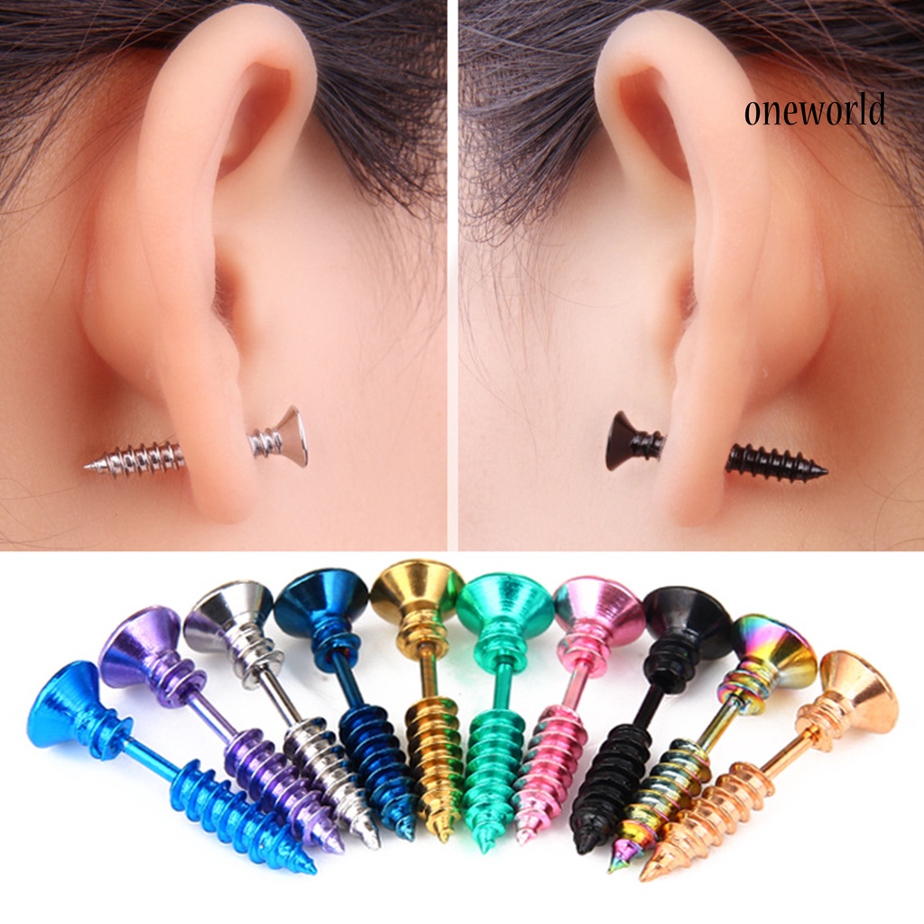 OW# Funny Screw Shape Ear Studs Cool Double-Sided Earrings Fashion Jewelry Gift