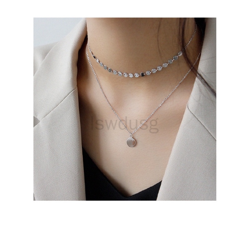 Baru Nyata S925 Rantai perak murni Kalung Rantai Ganda Korea Fashion Perhiasan Hadiah Alergi Gratis Liontin Bulat
