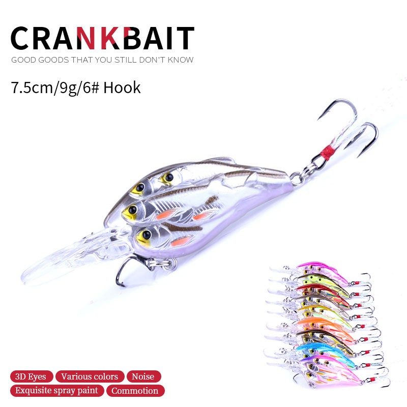 HENGJIA 9pcs 7.5CM/9G Umpan Pancing Groupfish Lifelike Minnow Crankbait Fishing Lure Wobbler Ikan