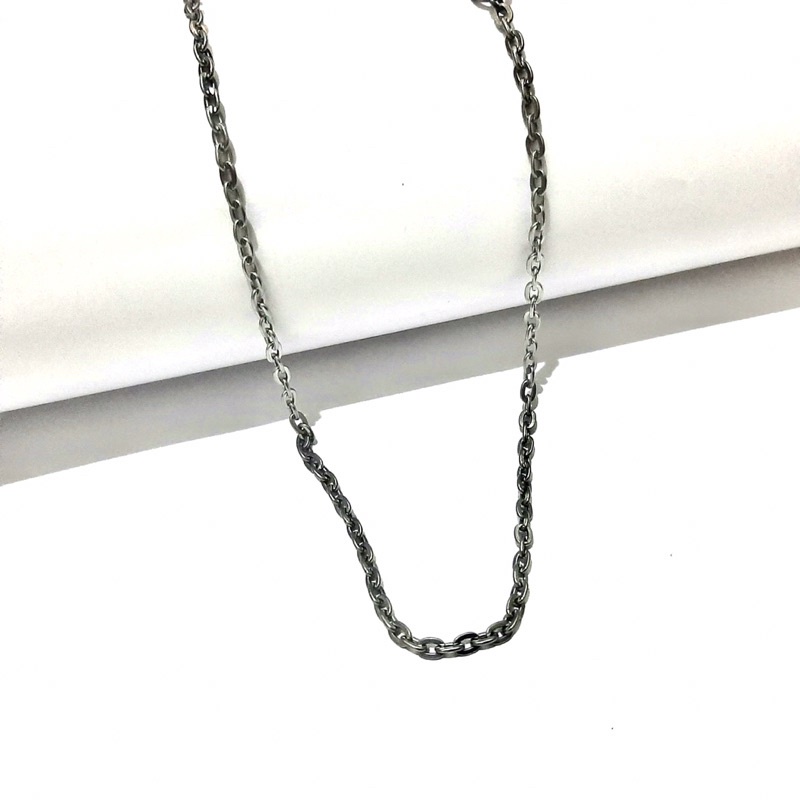 Kalung Rantai Polos Warna Gun Black Hitam Stainless Steel Pria Wanita