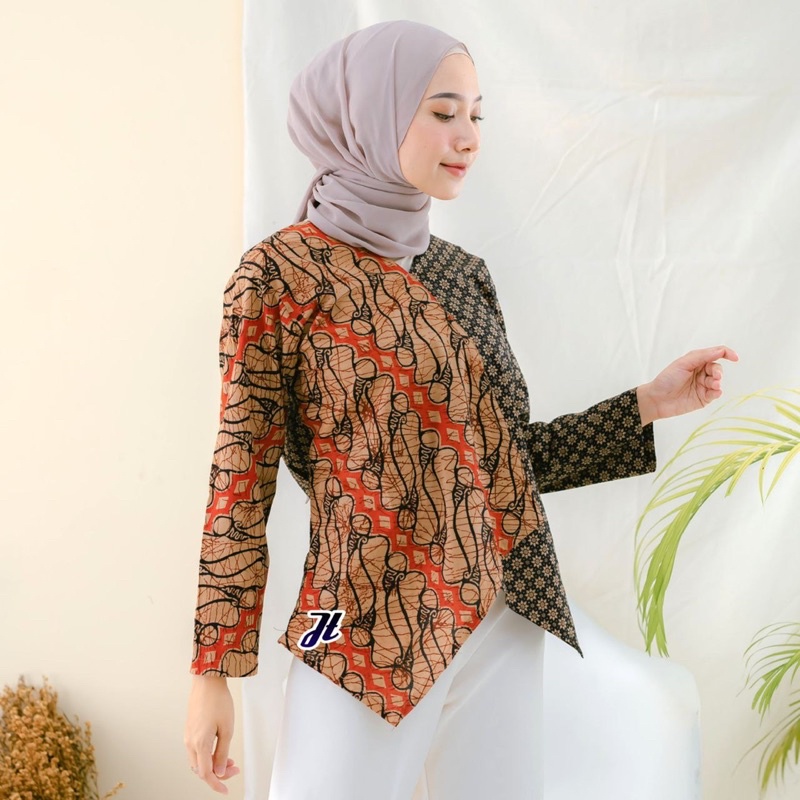 baju batik wanita blouse atasan batik wanita terbaru 2022 baju kerja kantor lengan panjang