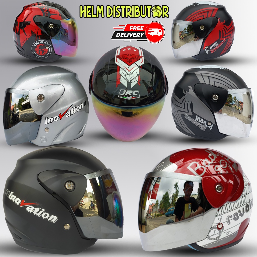 HELM EVOLUTION HITAM MURAH HALF FACE MODEL GM EVO  UNTUK PRIA DAN WANITA DEWASA COD