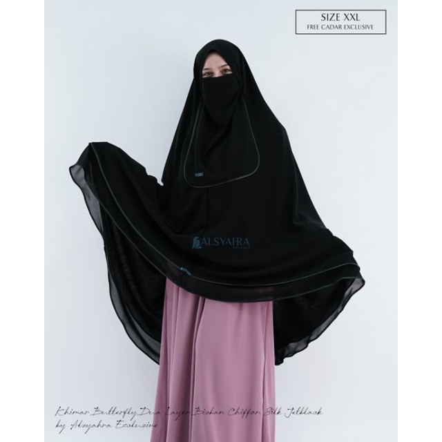 Set Khimar butterfly 2 layers cadar tali Alsyahra