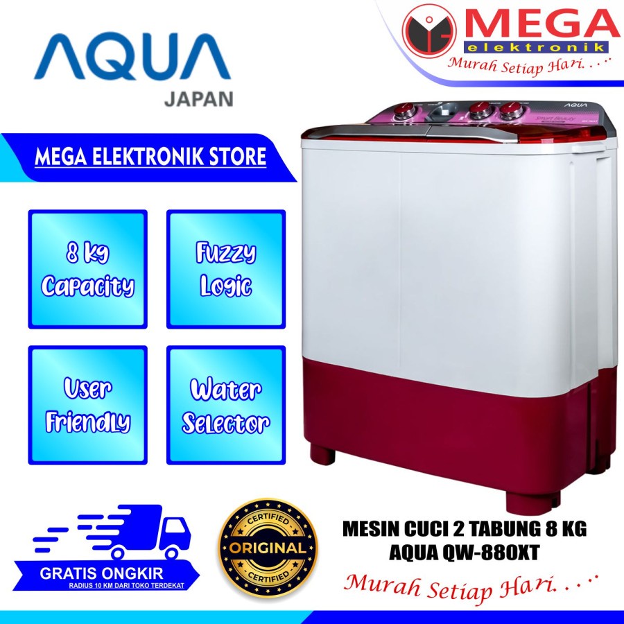 MESIN CUCI AQUA 2 TABUNG  QW-880XT / QW 880 XT / QW880XT KAPASITAS 8KG