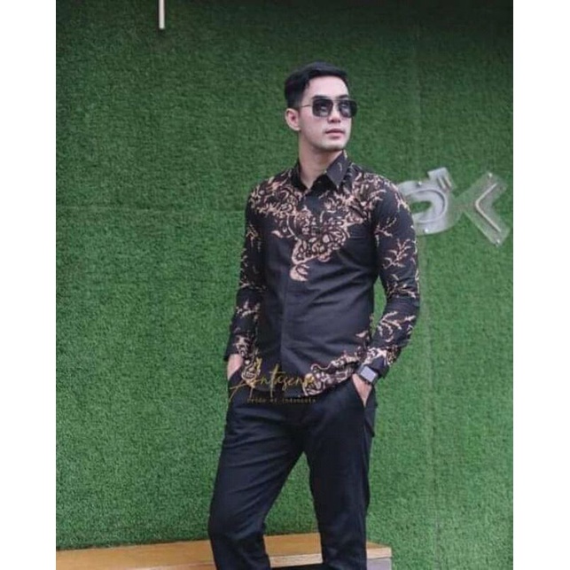 BAYUSUTA Baju batik pria lengan panjang modern lapis puring