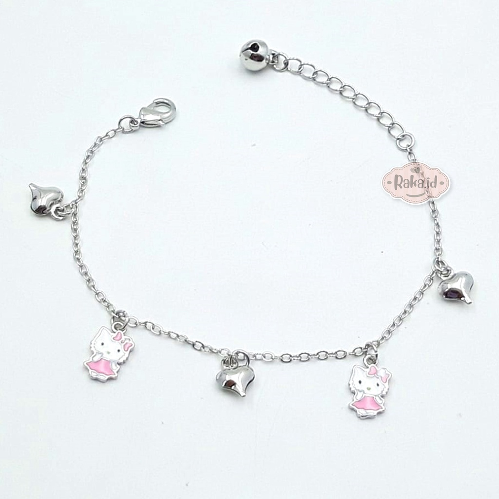 Gelang Tangan Rantai Anak Motif Hello Kitty Gaun Pink Perhiasan Anak 851 Silver