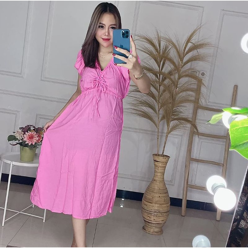DASTER ELSA LENGAN PENDEK MURAH DASTER SERUT ELSA RAYON SEKDRES RAYON-Ds elsa polos Pink