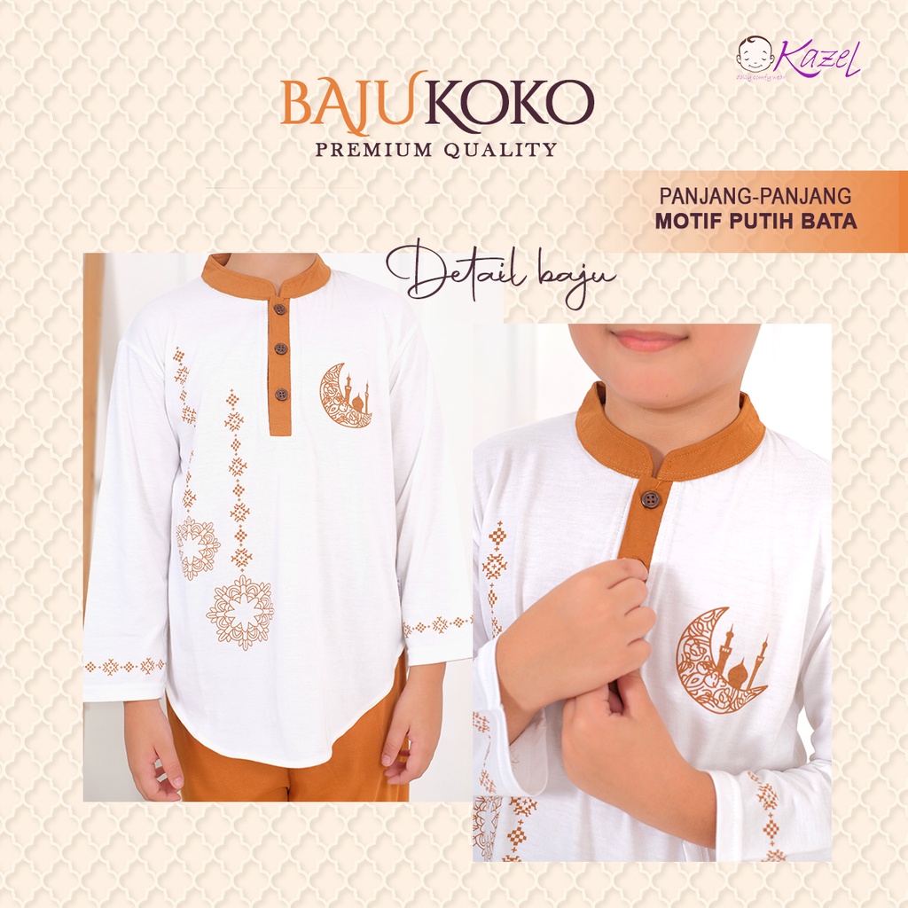 Kazel Baju Koko + Peci Anak (1Set) Baju Lebaran Anak Laki Laki Setelan Koko Pendek Panjang 1 Set Adem 1 - 9 Tahun / Setelan Lebaran Anak / Pakaian Muslim CBKS