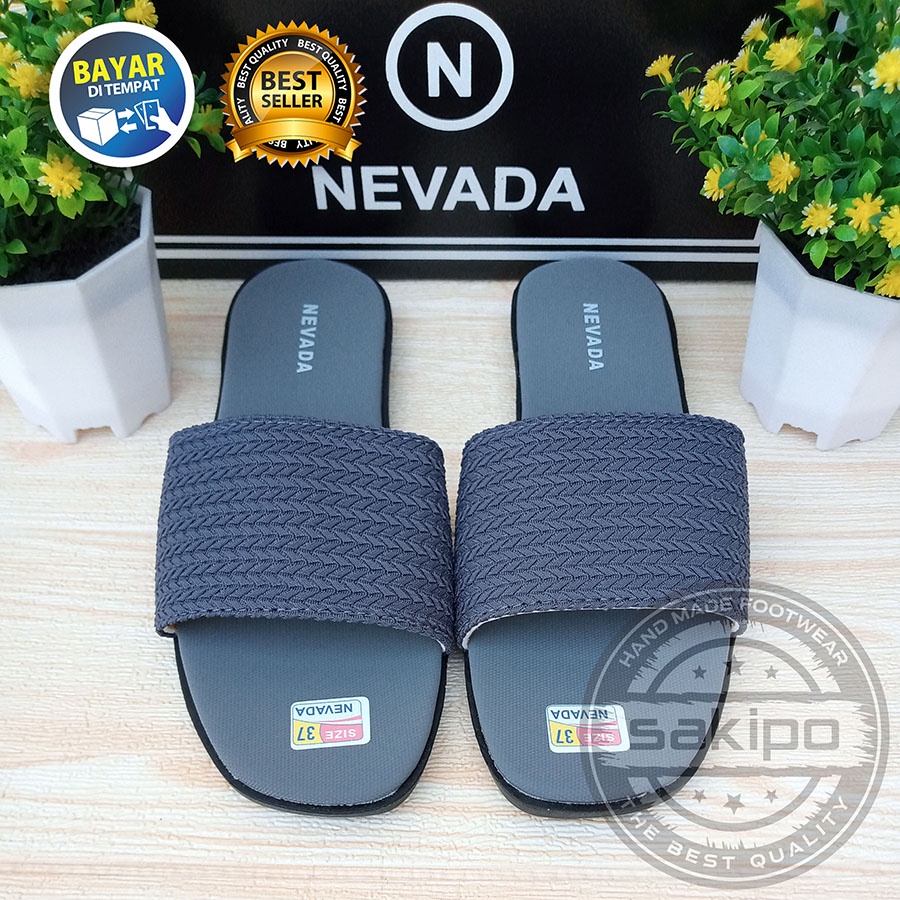 PROMO 8.8 !! SANDAL SLOP WANITA DEWASA NEVADA RAJUT MURAH KEREN TRENDI NYAMAN DIPAKAI / SAKIPO-SR-01 - Abu