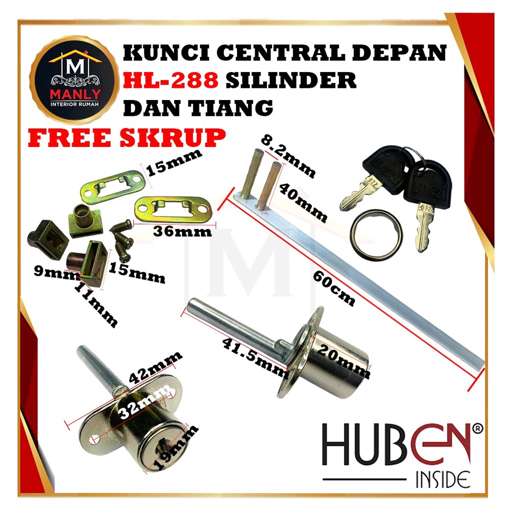 Kunci Laci Sentral Central DEPAN Huben HL 288 silinde dan tiang panjang 60cm