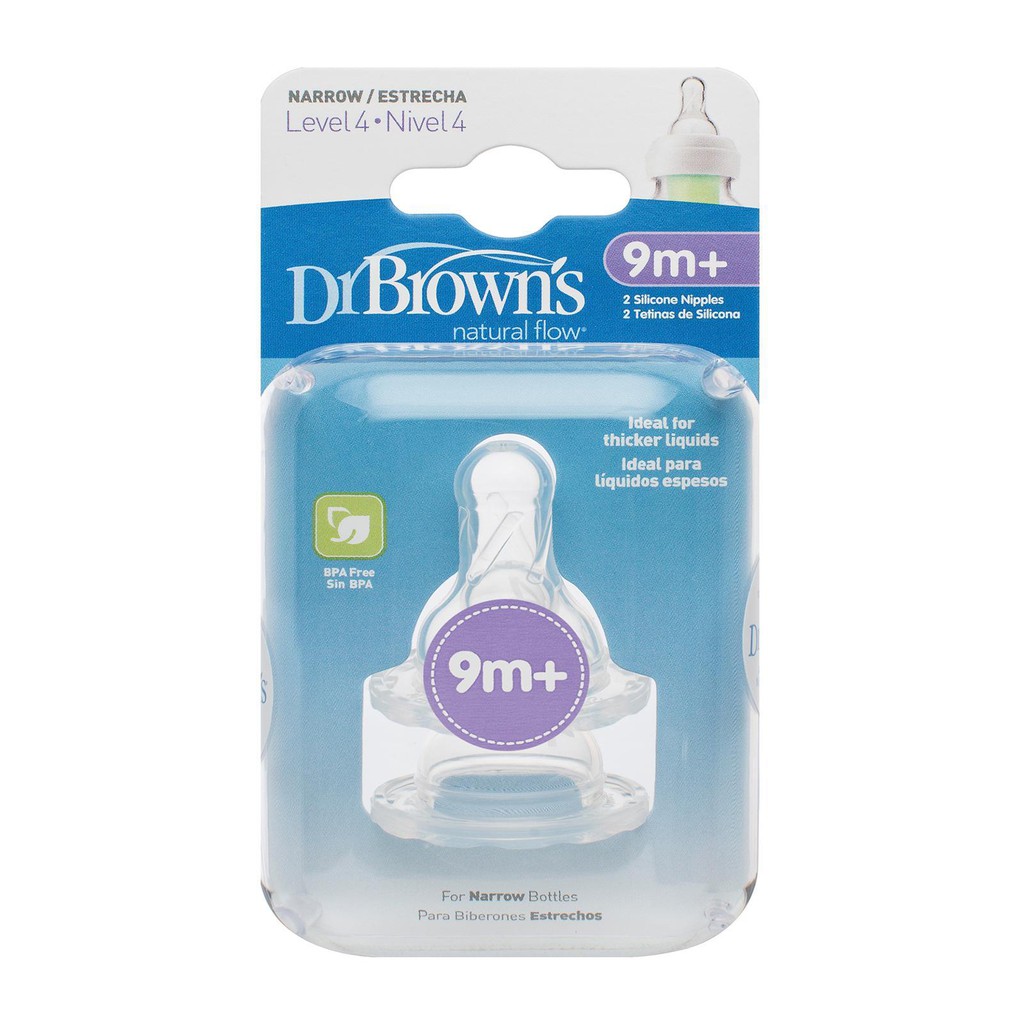 Dr. Brown's Options+ Narrow Neck Silicone Nipple Dot Botol Susu Level 4 (9m+) 2 Pack