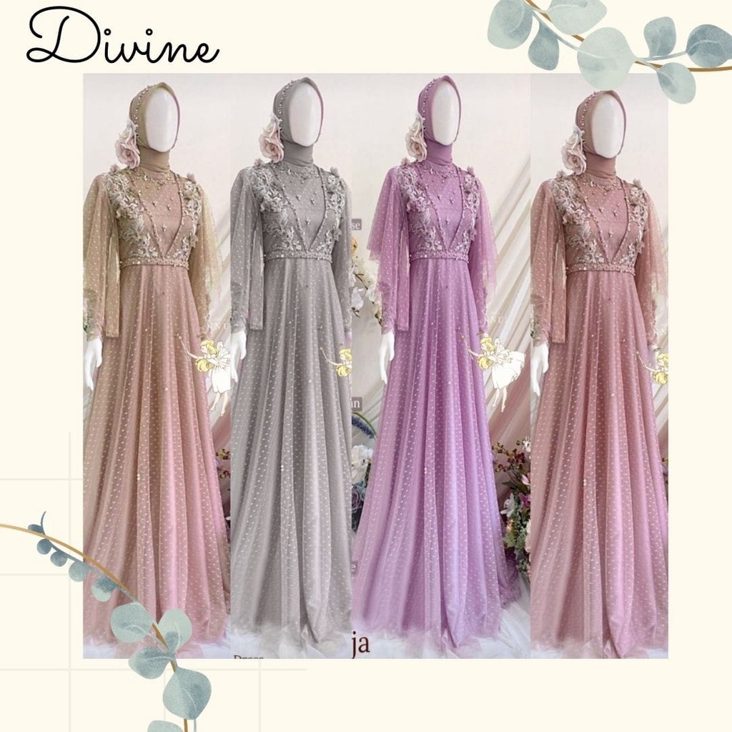 Baju Dress Seroja Kondangan Gamis Kondangan Modern Gamis Muslim Dress Seroja DVN