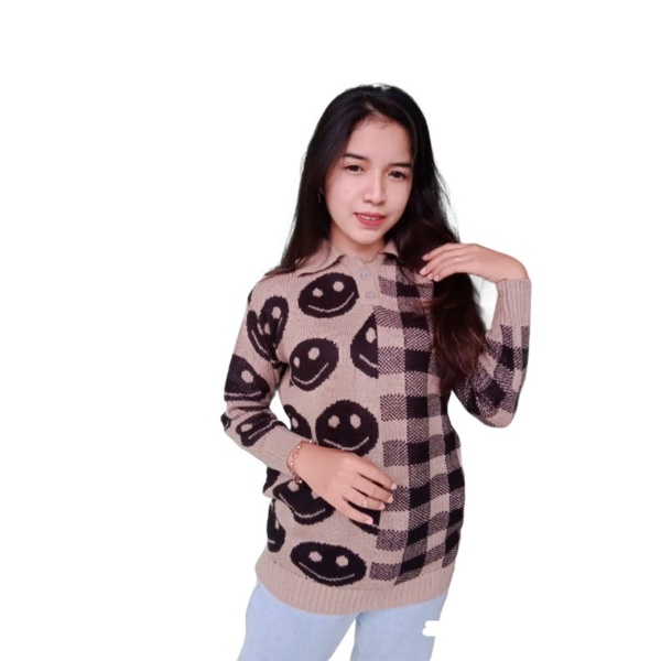 Sweater Smile Knit 7 Gauge Kra Rajut Lucu