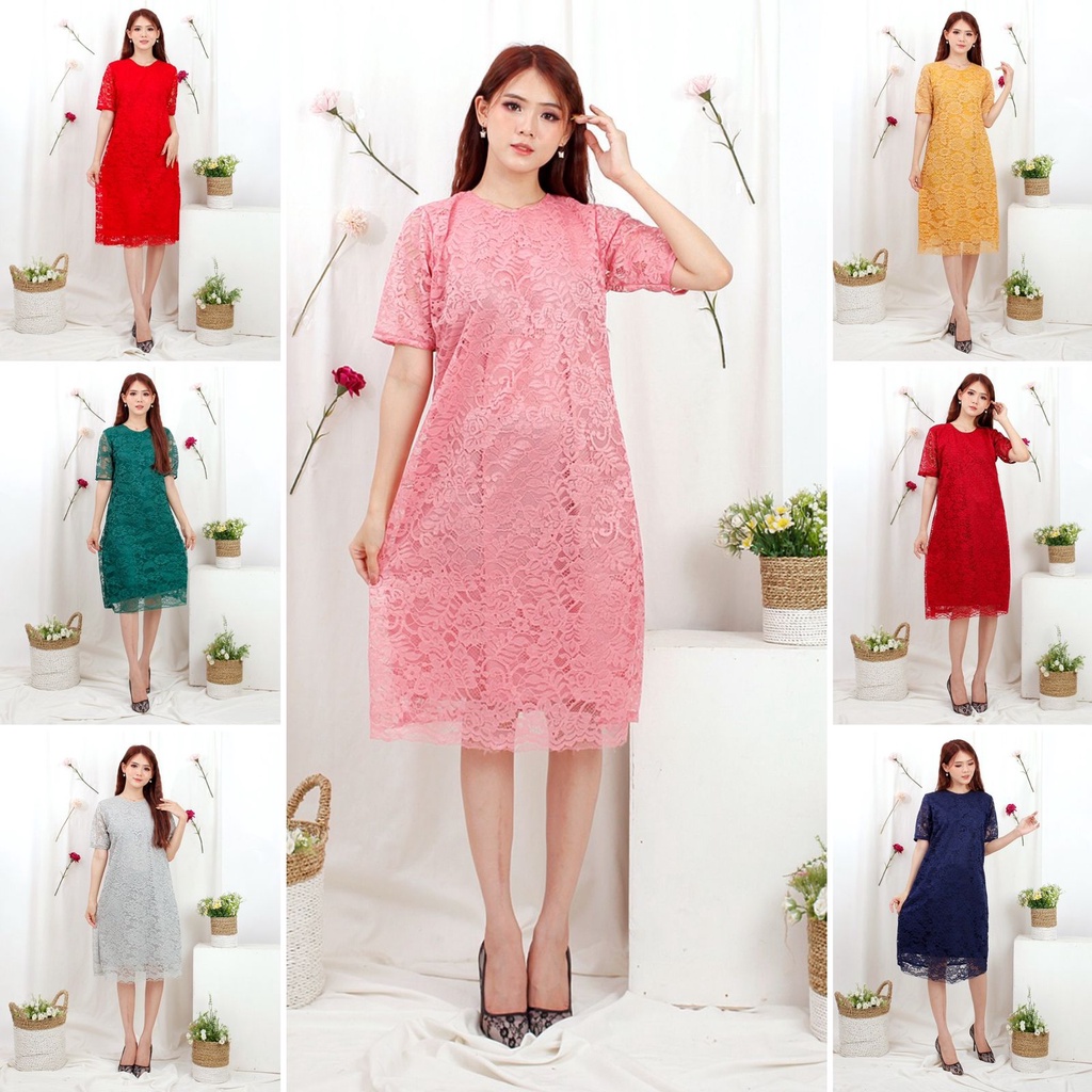 Dress Big Size Brukat Jumbo Dres Brokat XXL Bigsize XXXL Dress Natal Imlek Termurah 7 warna