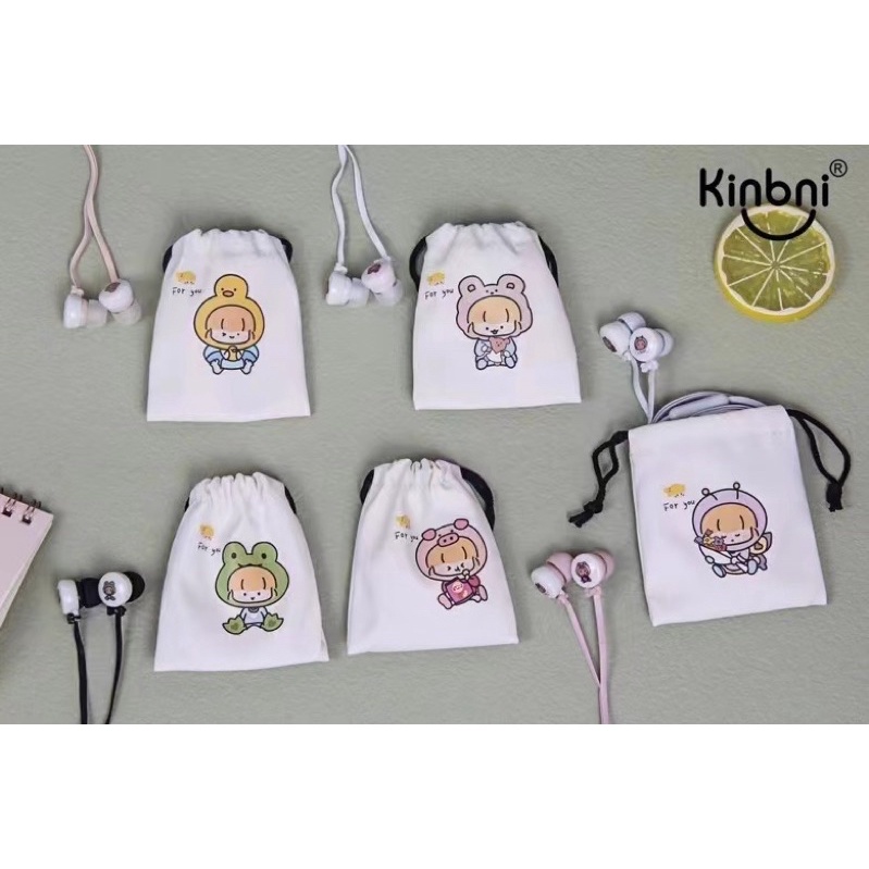 [ KN-8250 ] Set Headset Earphone LOVE CARTOON LUCU / Kain penyimpanan Earphone Karakter Lucu