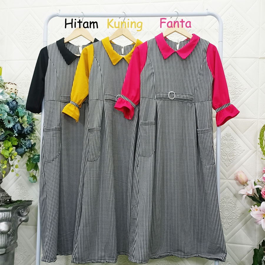 CERIA BERGAYA GAMIS DRESS KOTAK ANAK 5-12Tahun CARLINA