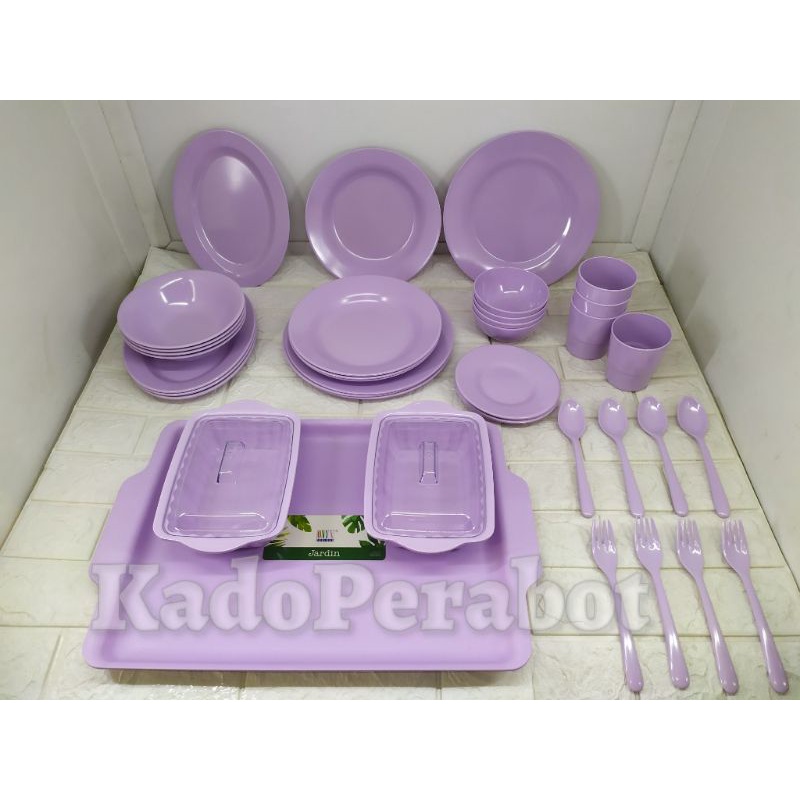 Kado Piring Makan Set - Piring set onyx violet 39Pcs - Piring Makan Mangkuk Saji Ungu - Piring Makan Melamin - Hampers Kado Rumah Baru