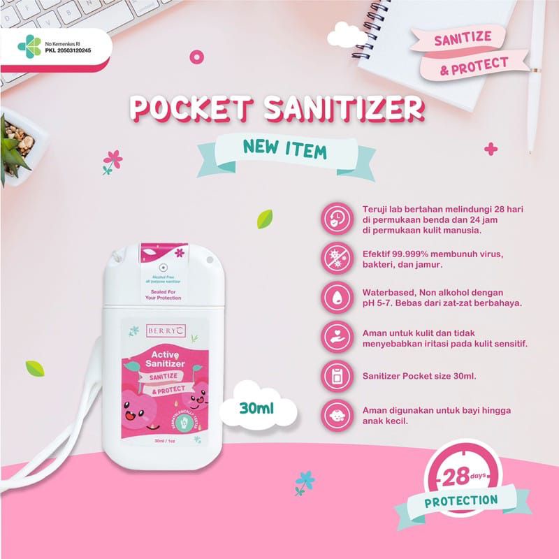 BerryC Indonesia Berry C pocket 30ml pocket Hand sanitizer (bisa di refill) food grade free silicone strap bye bye bugs mosquito repellent anti nyamuk serangga spray efektif untuk bayi baby kids balita anak