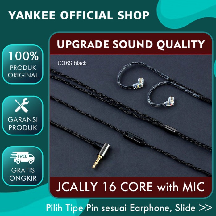 Kabel Upgrade Jcally 16 Core with Mic JC16S for kz edx kz zsn pro x - Dual Pin