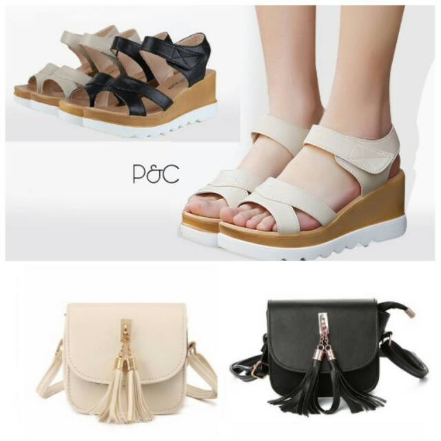 PAKET HEMAT 2IN1 TERMURAH WEDGES SANTAI MAIN MALL TAS SLINGBAG ZARA MURAH SELEMPANG MAIN MALL IMPORT