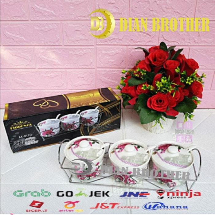 Fiorenza - Tempat Bumbu Keramik Motif Bunga Pot Porcelain Ak-812Q