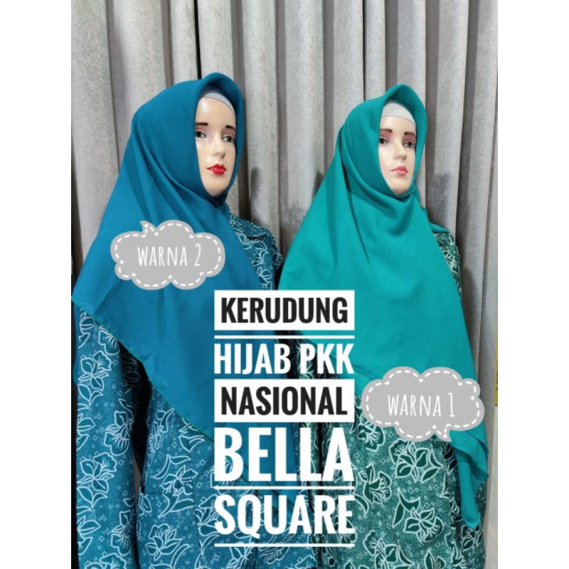 Kerudung PKK Bella Square Siffon Double Hicon Hijau dan Biru