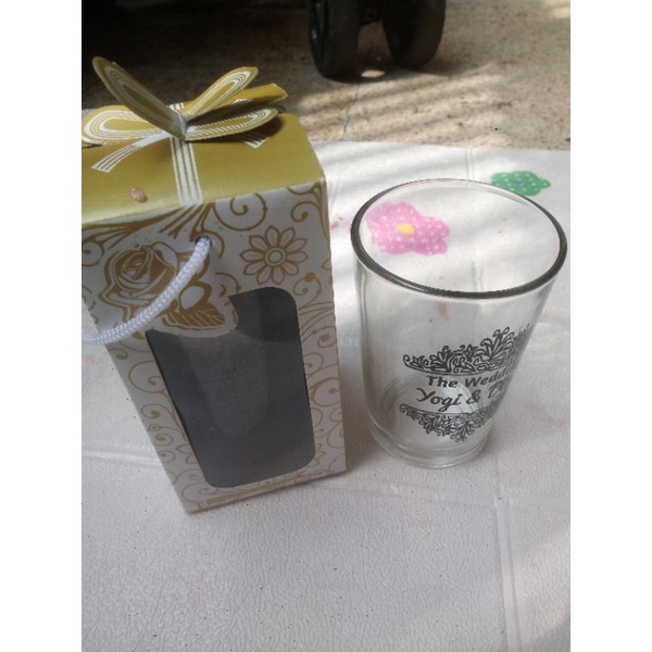 Souvenir Pernikahan Gelas Sablon  Kemas box Souvenir  Gelas Custom